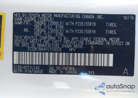 2015 Lexus Rx 350 from USA, damaged, VIN 2T2ZK1BA4FC170059